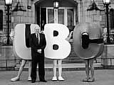 UBC President David Strangway with 75th Anniversary mascots