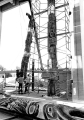 Installing totem poles in Great Hall, Museum of Anthropology