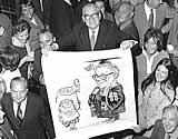 Walter H. Gage with caricature of himself