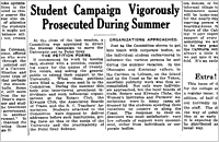 Ubyssey headline, 'Student Campaign Vigorously Prosecuted During Summer'