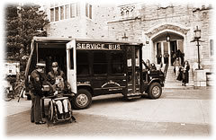 Shuttle bus service with handicapped access in front of Main Library